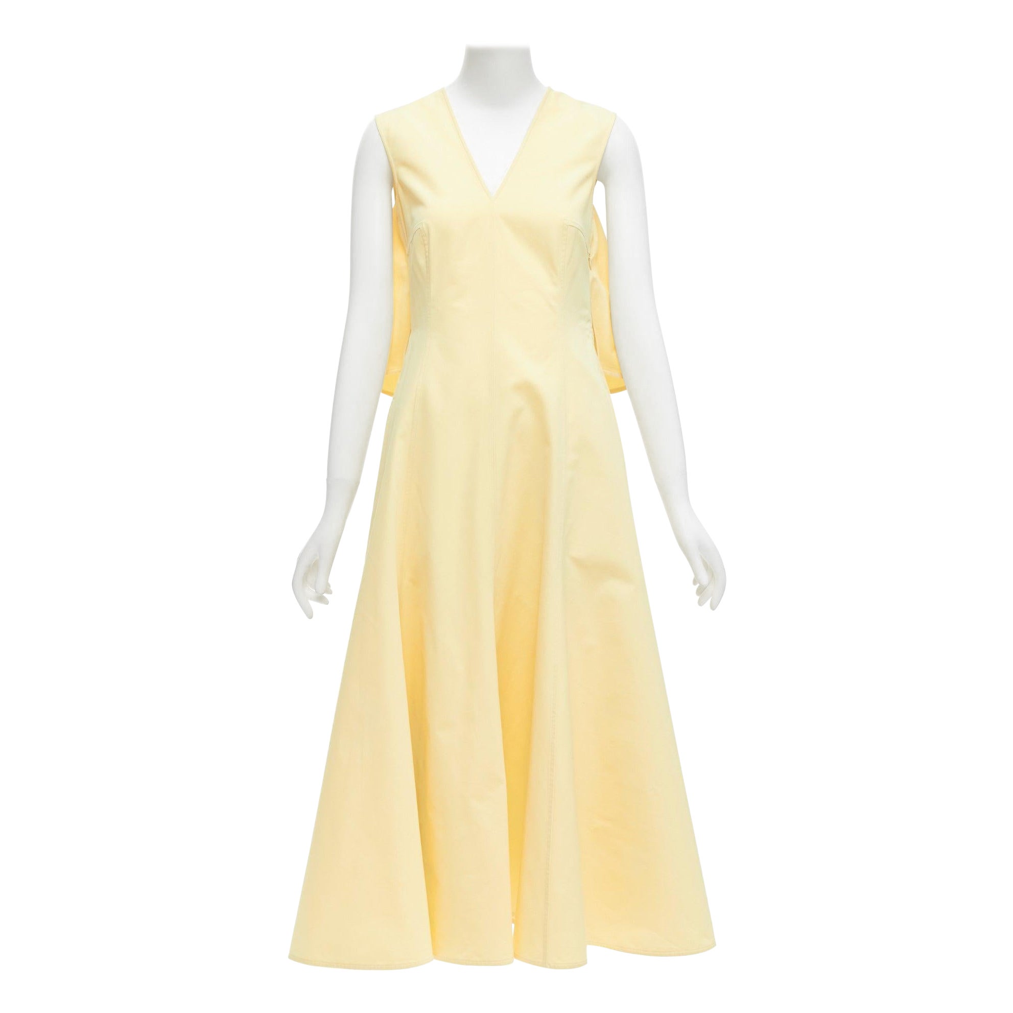 JIL SANDER cream cotton silk cape back cut out V-neck Aline midi dress FR32 XXS For Sale