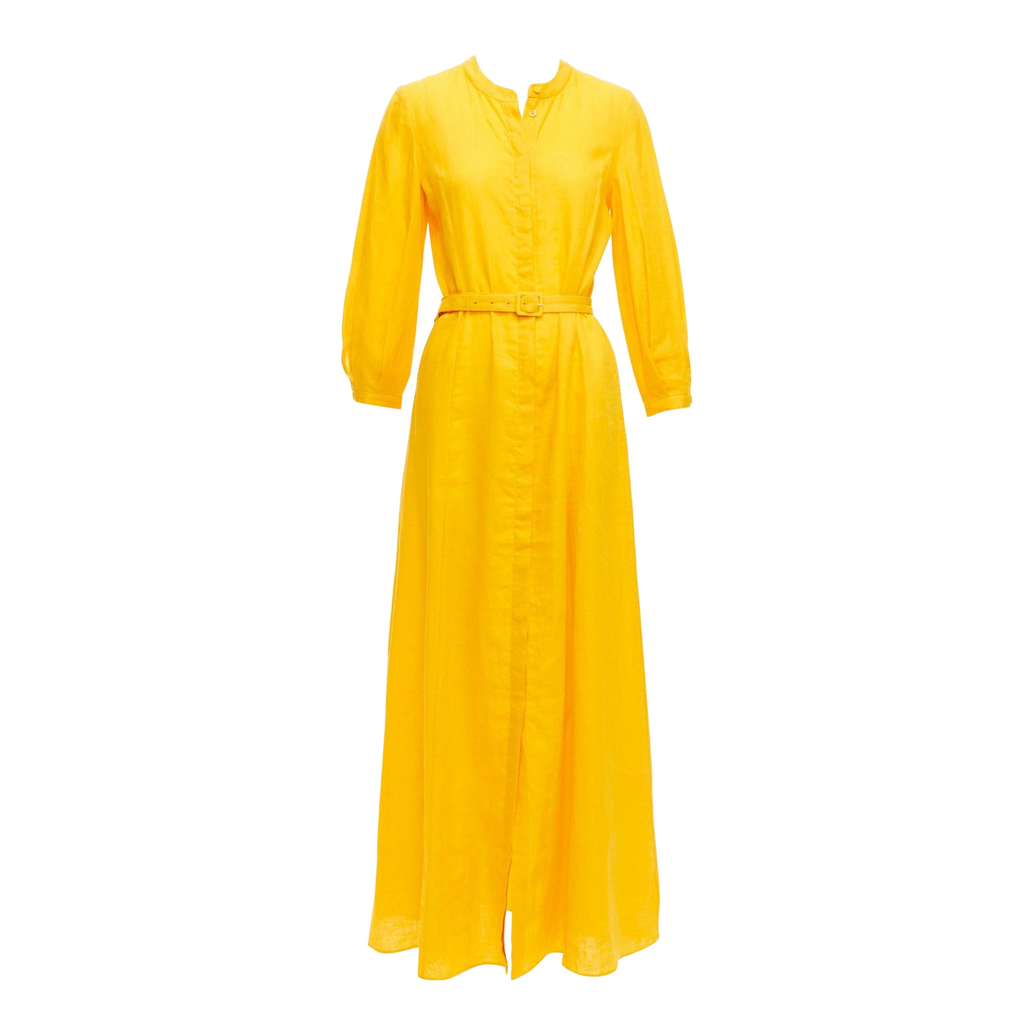 GABRIELA HEARST Elias 100% linen yellow belted crop sleeve maxi dress IT38 XS