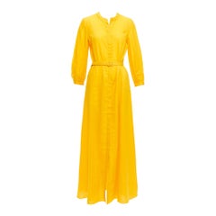 GABRIELA HEARST Elias 100% linen yellow belted crop sleeve maxi dress IT38 XS