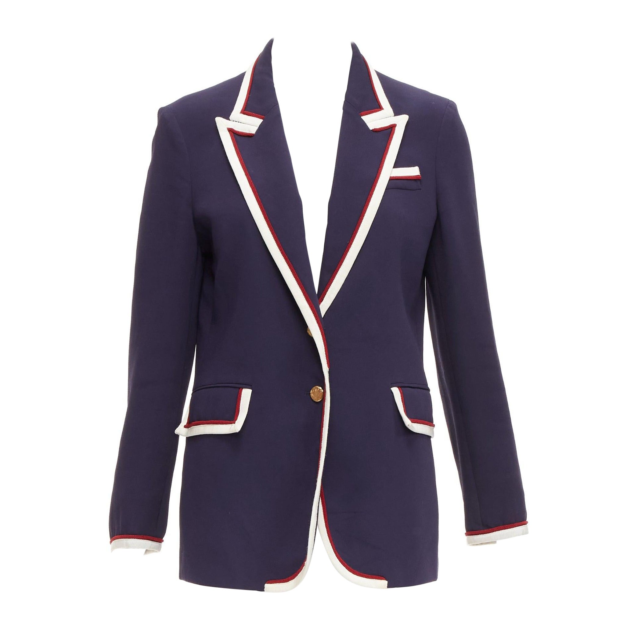 GUCCI Alessandro Michele 2019 navy trimmed GG printed lining blazer IT44 L For Sale