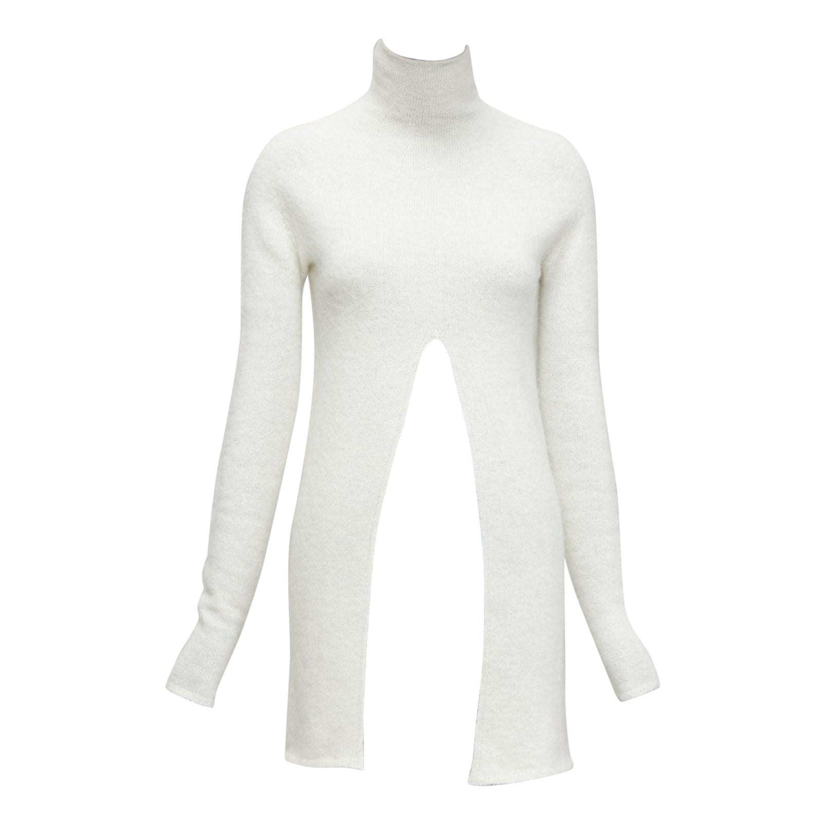 JIL SANDER 2020 Weißer Pullover aus Mohair, Schurwolle, geteilter vorne mit hohem Halsausschnitt FR34 XS im Angebot