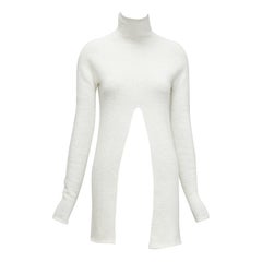 JIL SANDER 2020 Weißer Pullover aus Mohair, Schurwolle, geteilter vorne mit hohem Halsausschnitt FR34 XS