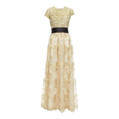 BADGLEY MISCHKA Gold Pailletten Top Kleid mit Gürtel und Blumenspitze mit Gürtel US6 M