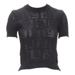 FENDI FF Zucca noir pull-over en coton tricoté au crochet IT36 XS