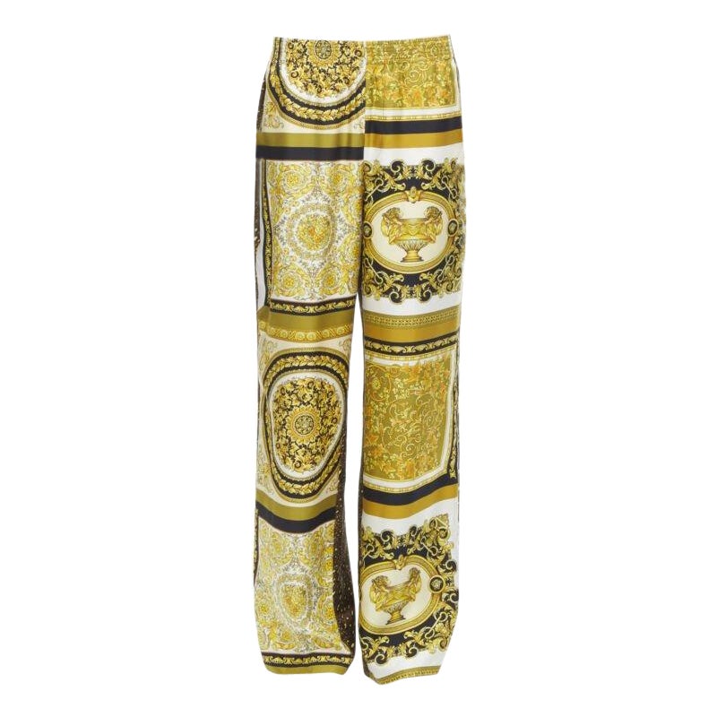 VERSACE Mosaic Barocco 2021 silk gold baroque leopard relaxed pants IT50 L For Sale