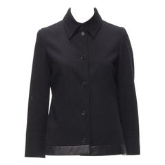 HELMUT LANG 1990er Jahre Vintage Schwarze minimalistische Jacke aus Wolle mit Satinbesatz am Saum IT42 M