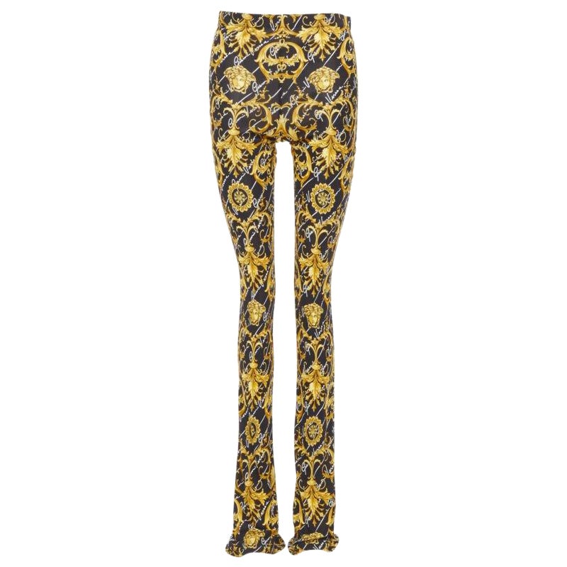 VERSACE 2020 Runway Gianni Signature Medusa Barocco gold flare pants IT42 M For Sale
