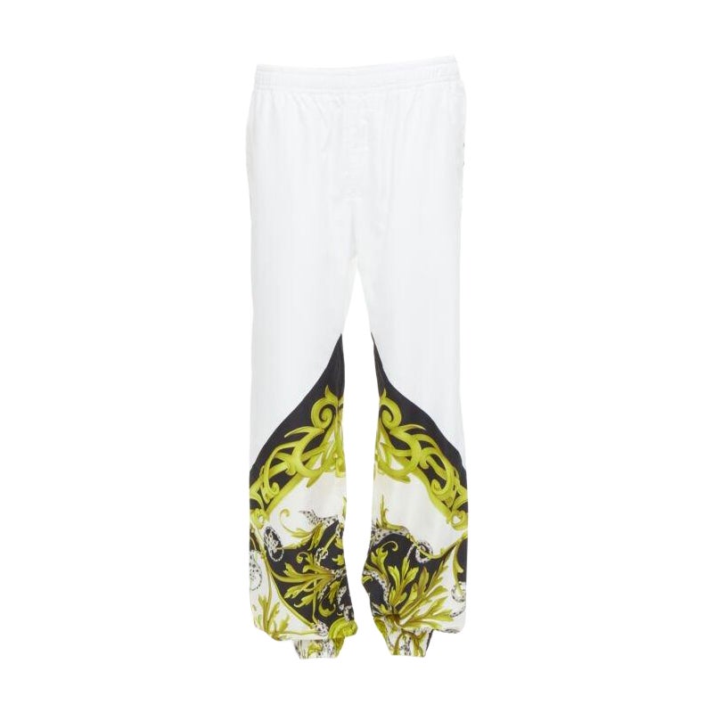 VERSACE Barocco Acanthus black gold baroque white nylon track pants IT54 XXL For Sale