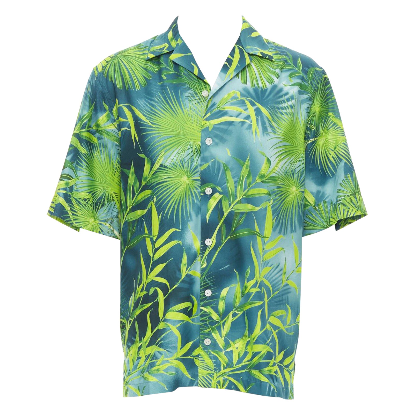 VERSACE 2020 Iconic JLo Jungle print green tropical print shirt EU41 XL For Sale