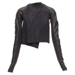 RICK OWENS black leather sleeves textured quilted silk wrap jacket IT40 S