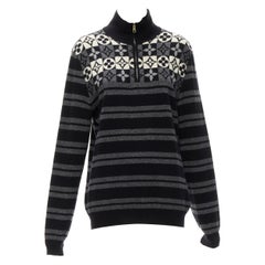 LOUIS VUITTON Pull à col roulé en laine 100 % à motifs floraux LV et rayures, taille M