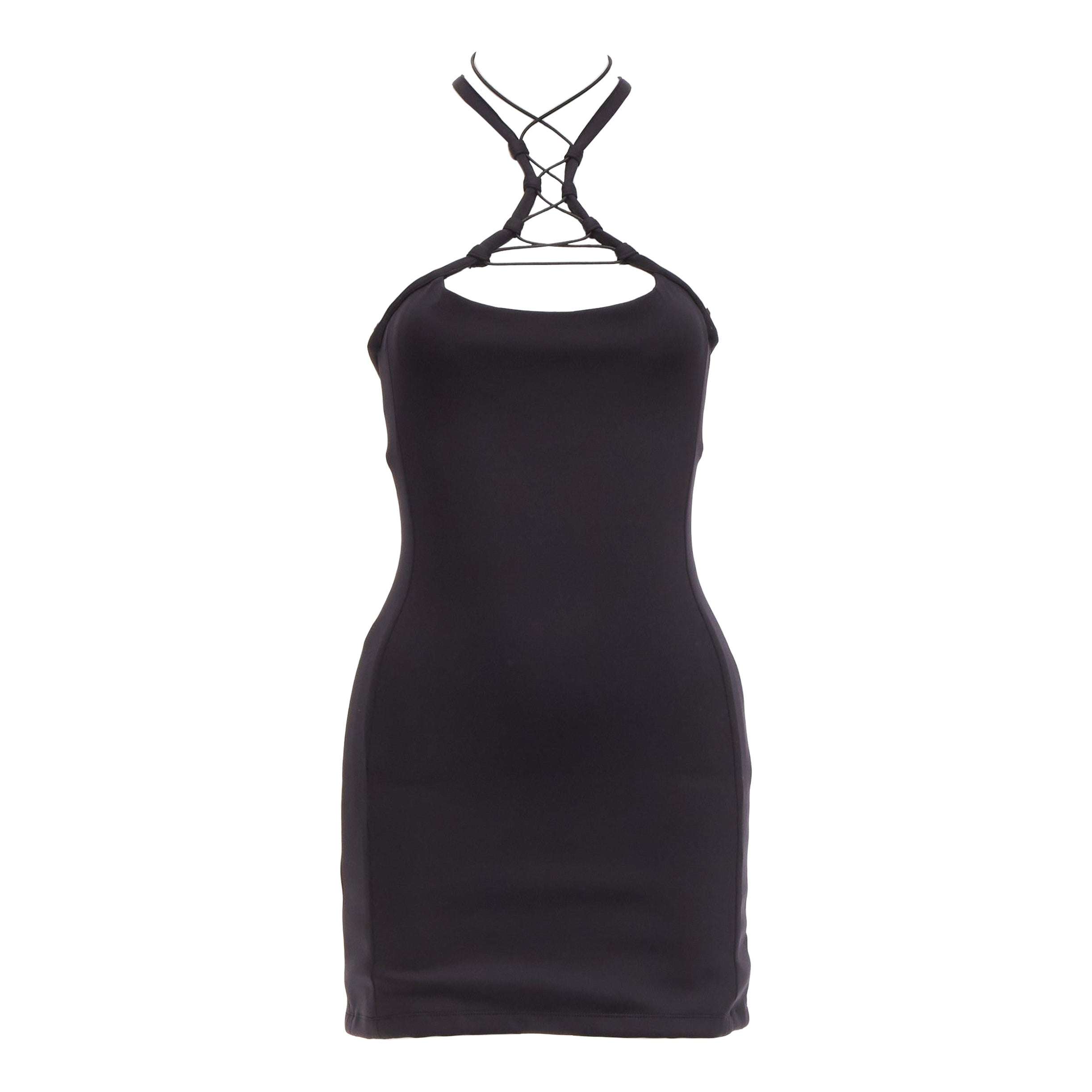 MONSE black jersey white logo back sportif bungee strap halter mini dress XS For Sale