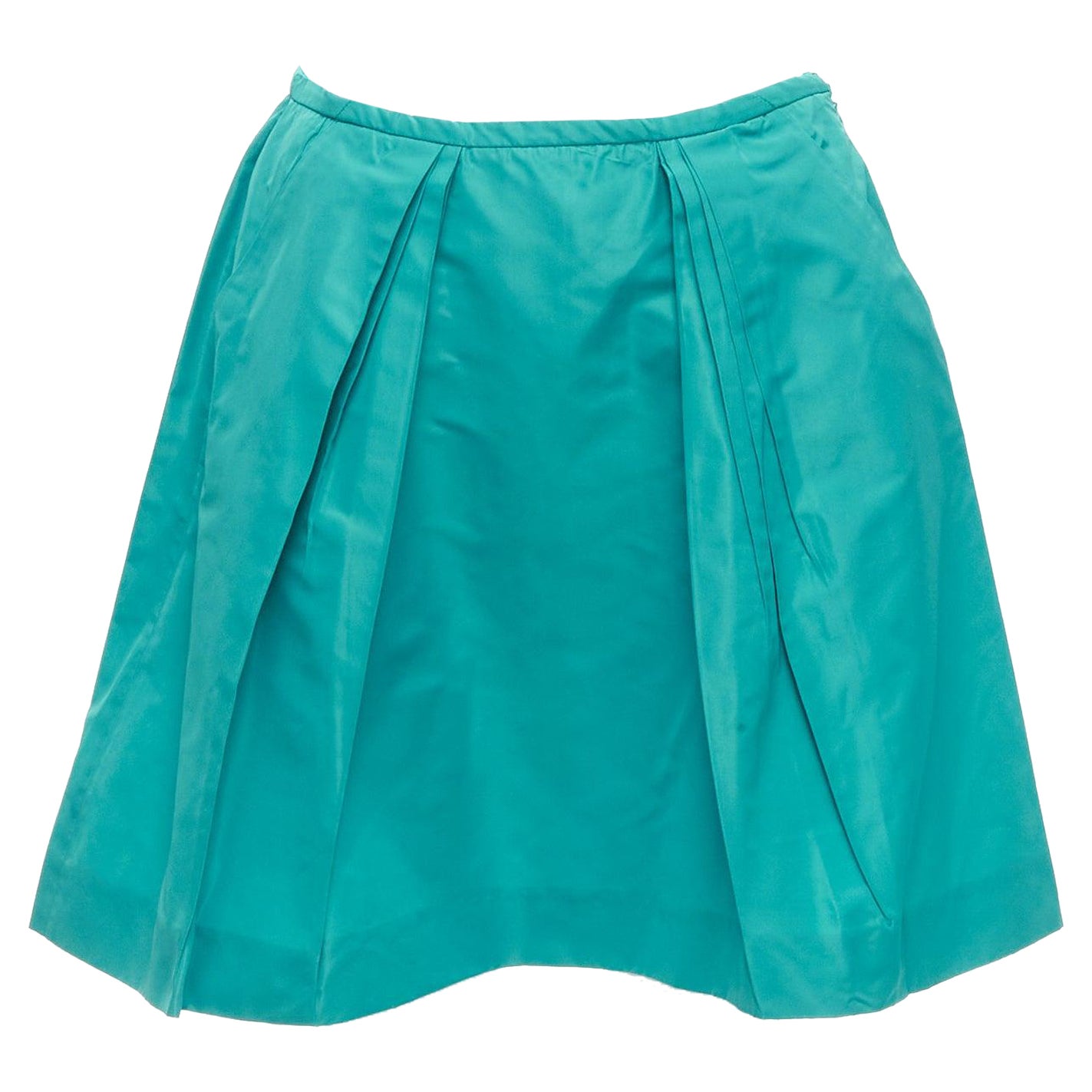 MIU MIU 2007 teal green nylon pleated high waisted Aline skirt IT36 XXS For Sale