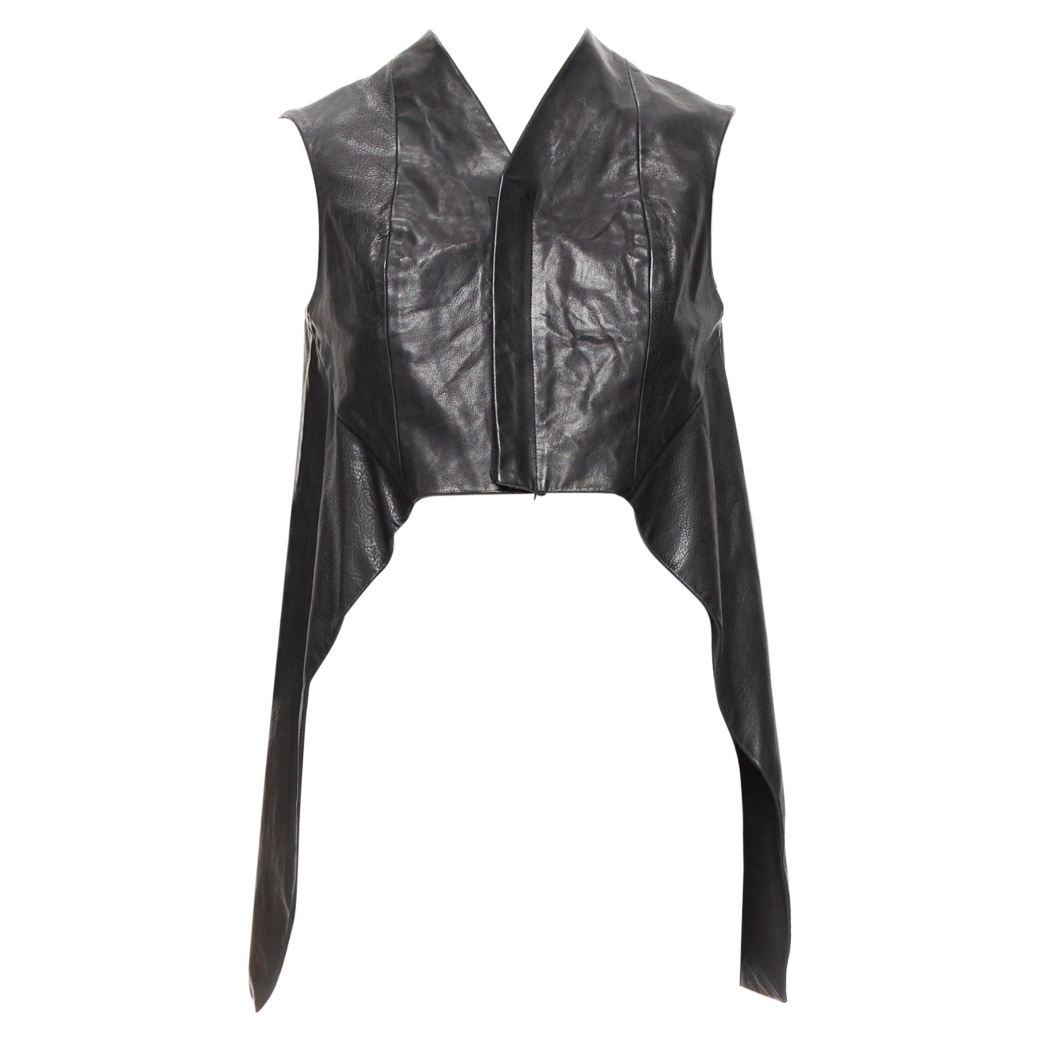RICK OWENS Wedge black calf leather panelled high low boxy vest IT38 XS For Sale