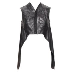 RICK OWENS Wedge black calf leather panelled high low boxy vest IT38 XS