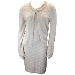 Chanel Winter White Sheath Cashmere Dress w/ Cardigan 9