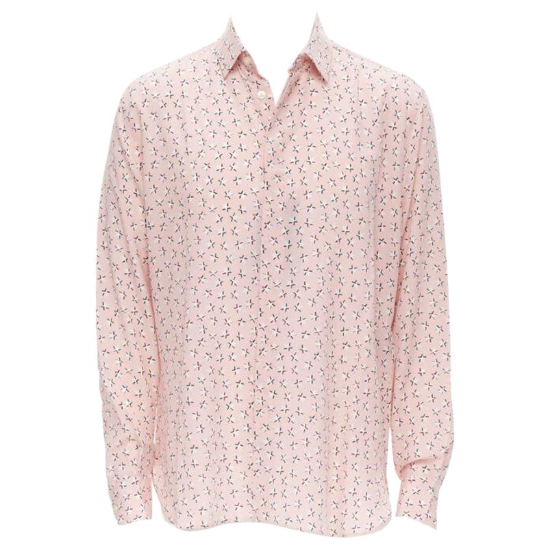 Saint Laurent 2018 100% silk pink white star print long sleeve shirt EU38 S For Sale