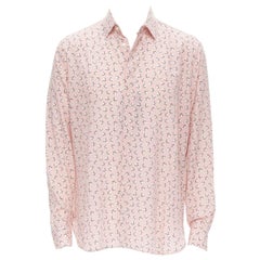 Saint Laurent 2018 100% Seide rosa weißes langärmeliges Hemd mit Sterndruck EU38 S