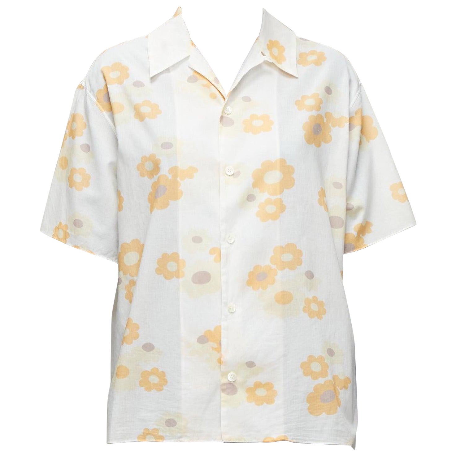 MARNI white yellow cotton vintage floral print short sleeve boxy shirt IT38 XS For Sale