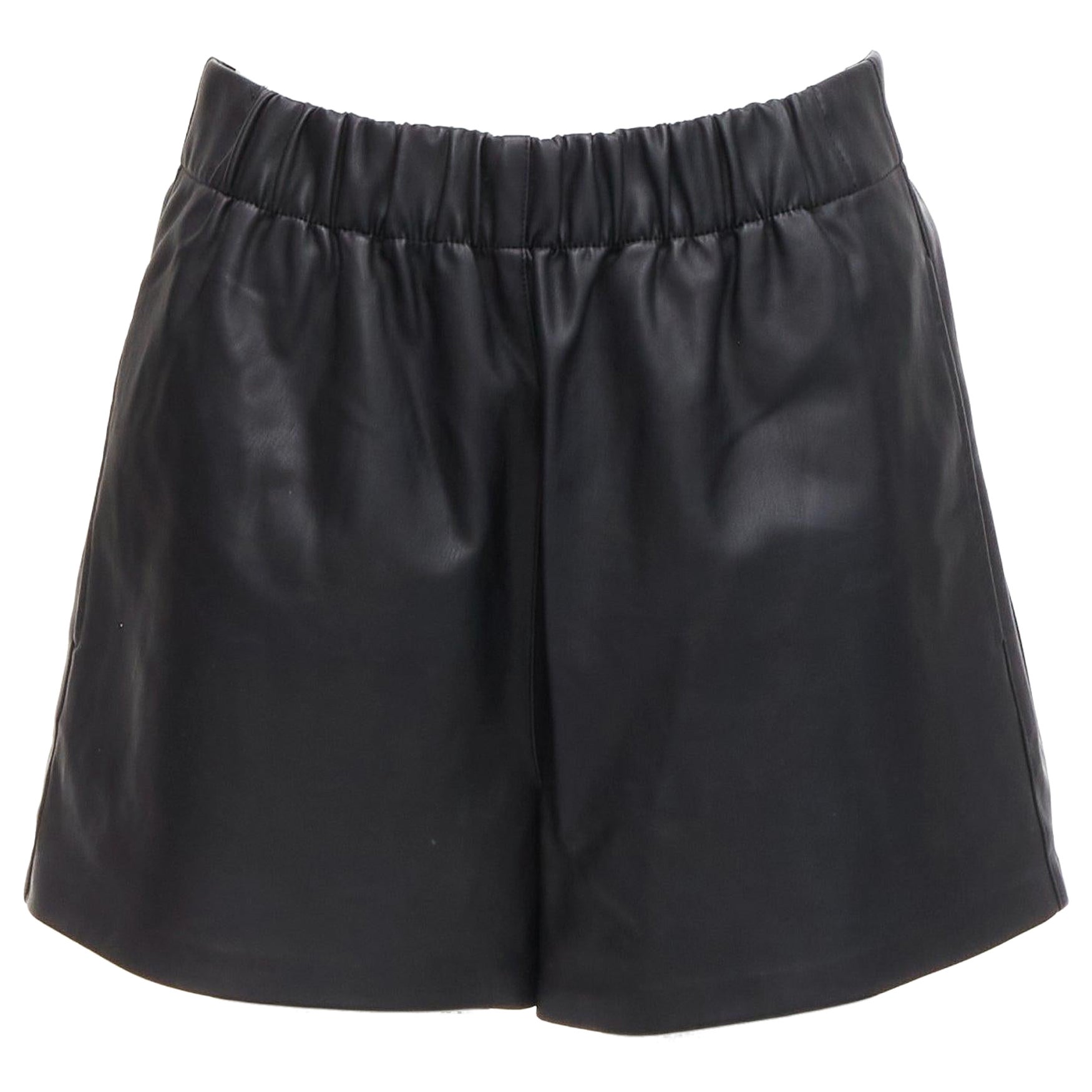 TIBI black vegan leather elasticated waist pocketed mini shorts XS For Sale