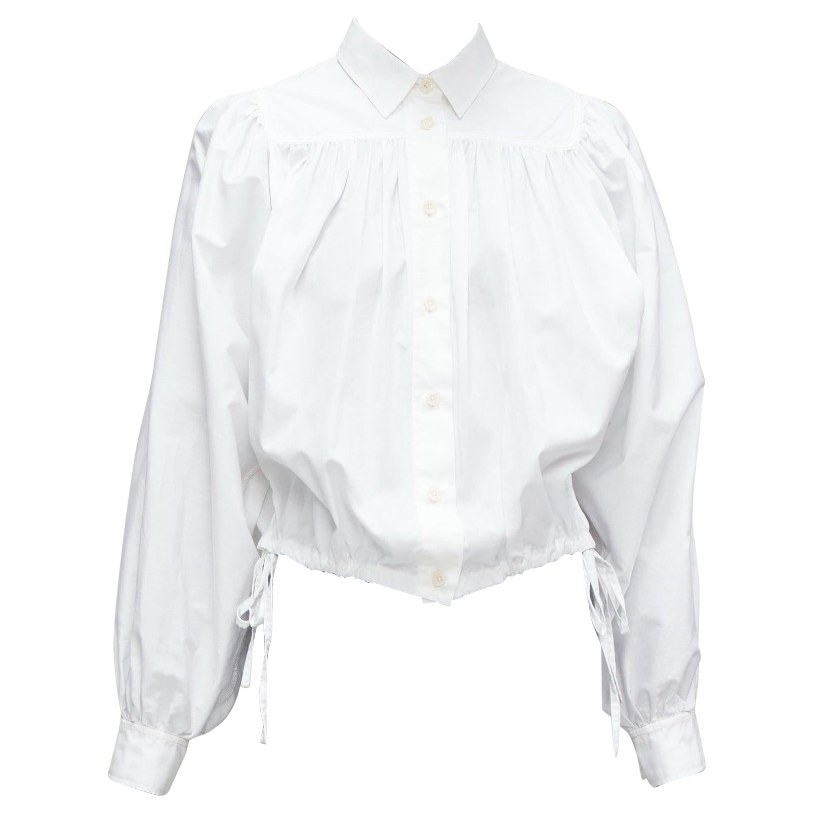 MARNI white cotton drawstring hem puff sleeve cropped blouse IT36 XXS For Sale