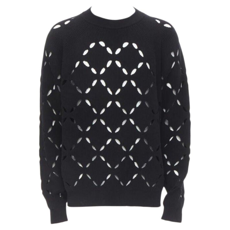 VERSACE 100% wool black diamond cut out Medusa stud sweater EU52 XL For Sale