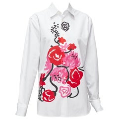 MARNI chemise à manches longues en coton blanc peint à imprimé floral rose rouge IT38 XS