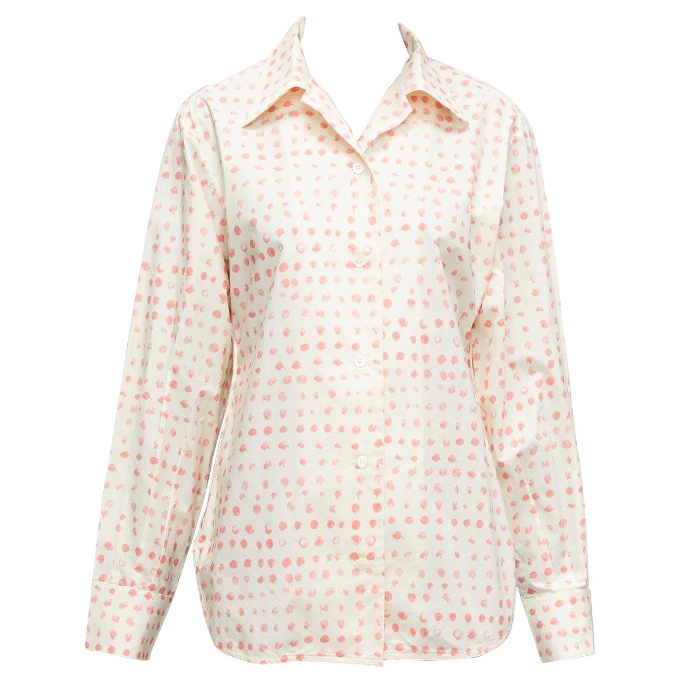 MARNI cream pink painted polka dots print long sleeve shirt IT38 XS For Sale
