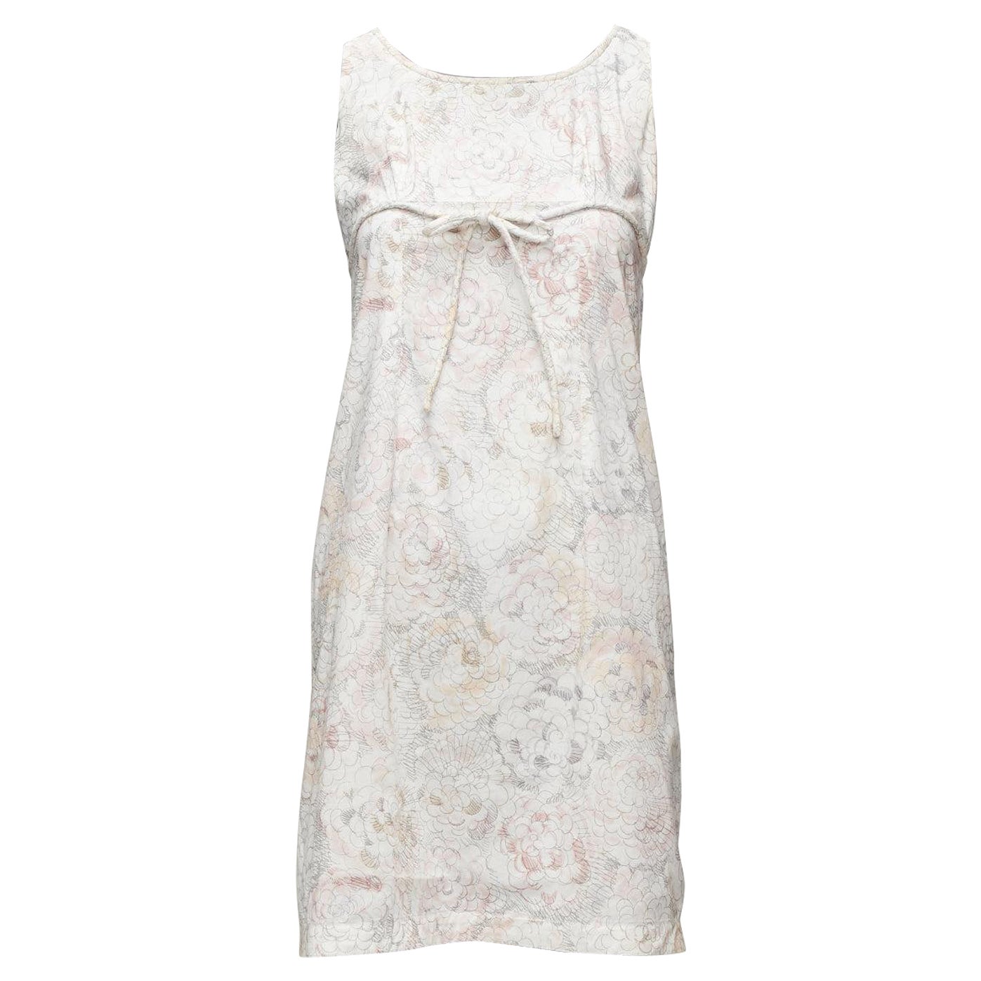 CHANEL white pink floral camellia print front bow tie mod mini dress FR34 XS For Sale