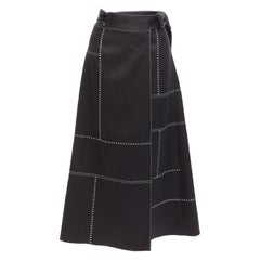 GABRIELA HEARST black 100% linen white overstitched panel wrap skirt IT36 XXS