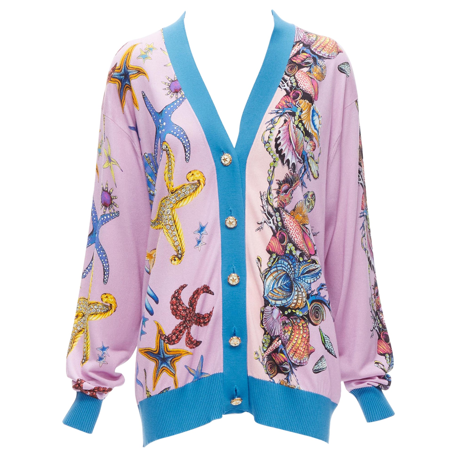 VERSACE 2021 Tresor De La Mer pink starfish knit cardigan top IT40 S For Sale