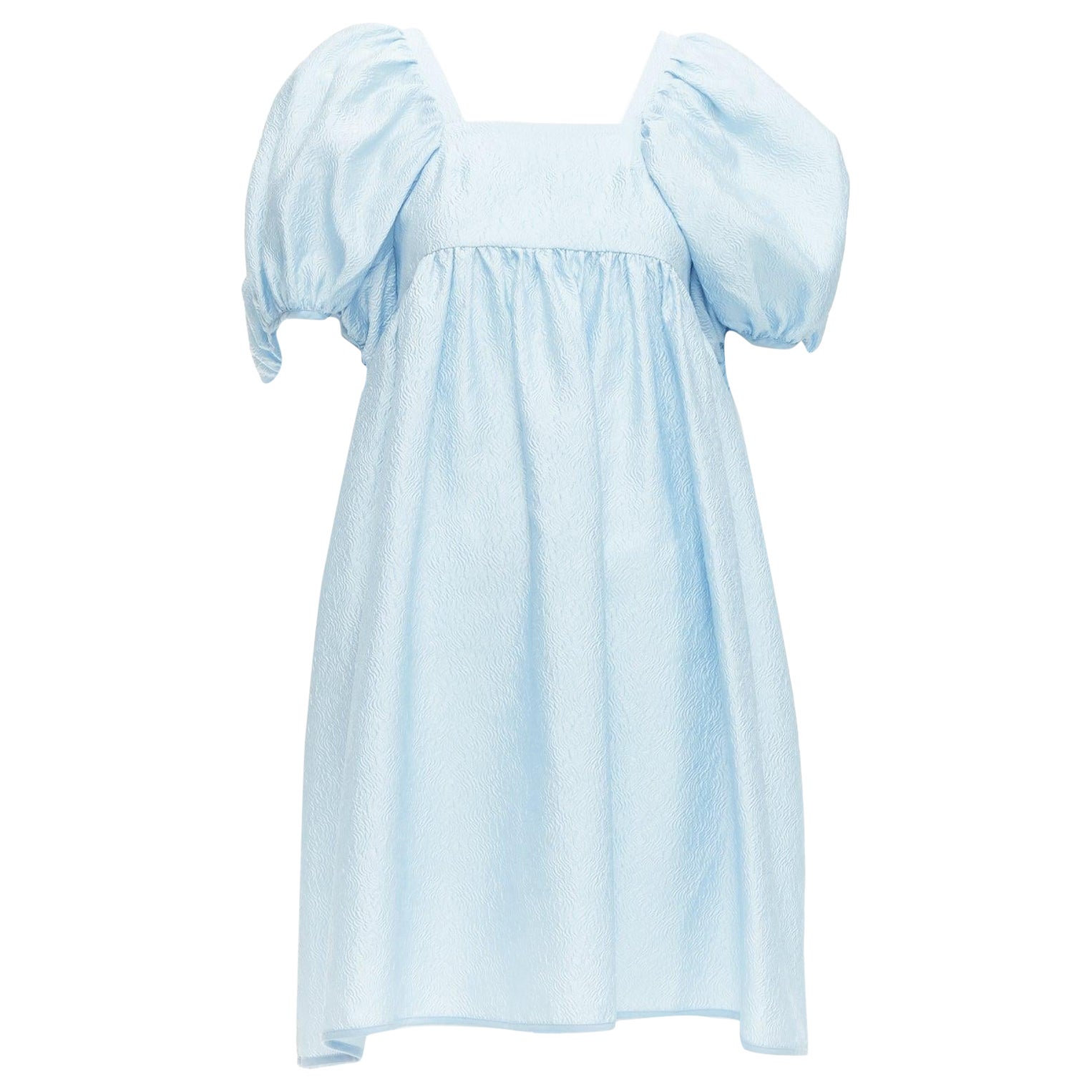 CECILIE BAHNSEN blue silk blend rose silk jacquard puff babydoll dress UK6 XS For Sale