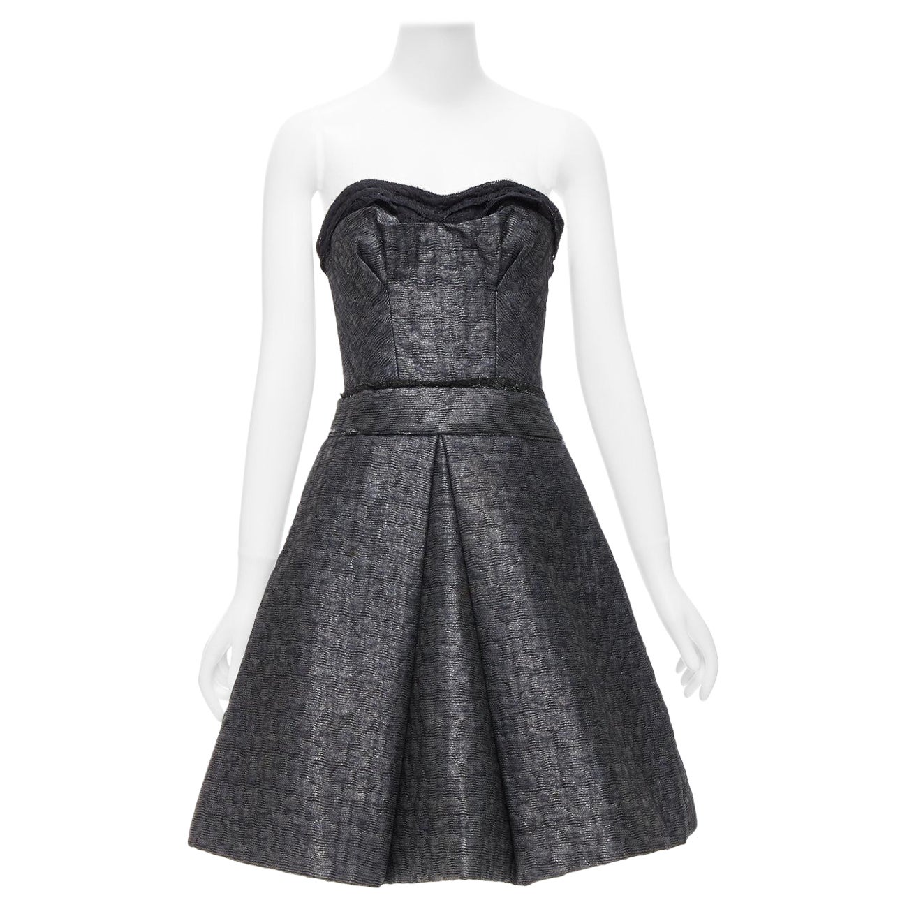 MIU MIU Silver noir lurex robe bustier désossée A-line au genou IT38 XS en vente
