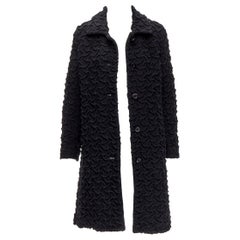 Issey Miyake - Manteau long à simple boutonnage en laine noire texturée 100 %, taille JP2 M