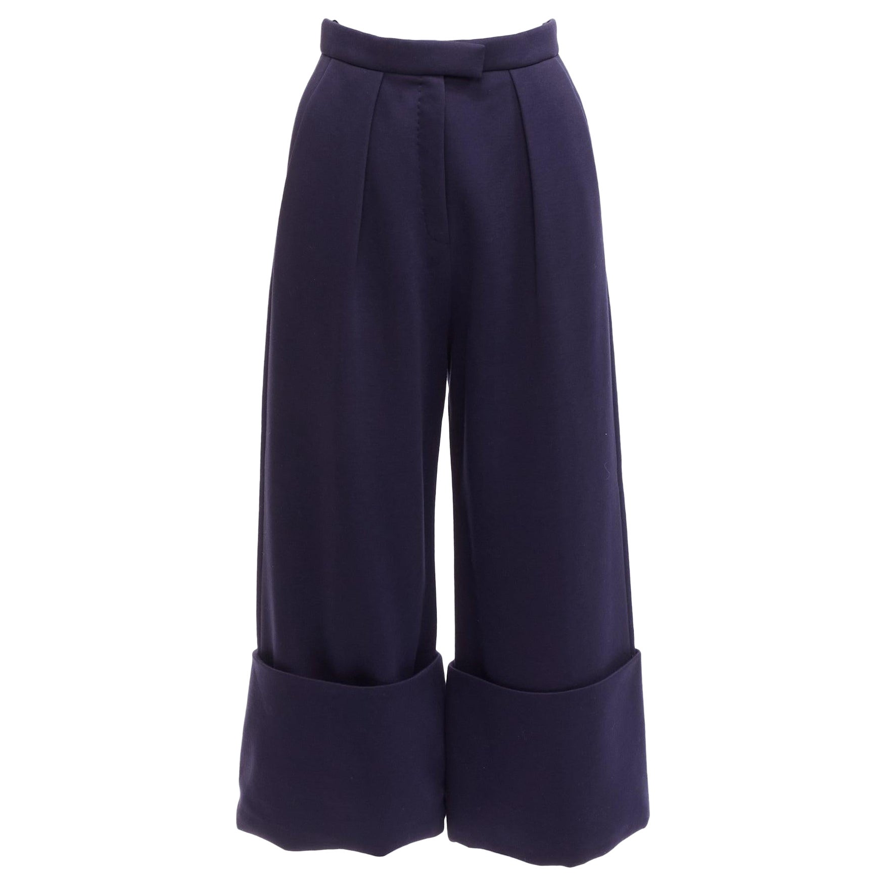 DELPOZO navy viscose sailor style rolled cuffs cropped wide leg pants FR36 S For Sale