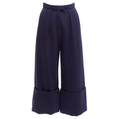 DELPOZO navy viscose sailor style rolled cuffs cropped wide leg pants FR36 S