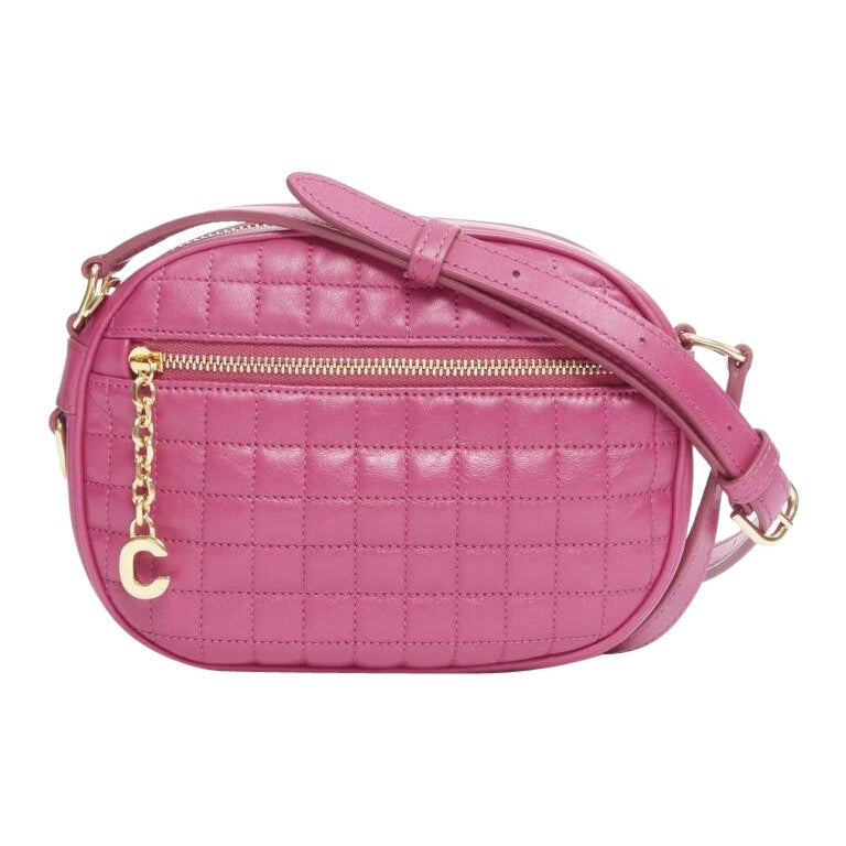 CELINE Hedi Slimane 2019 C Charm pink quilted small crossbody camera bag For Sale