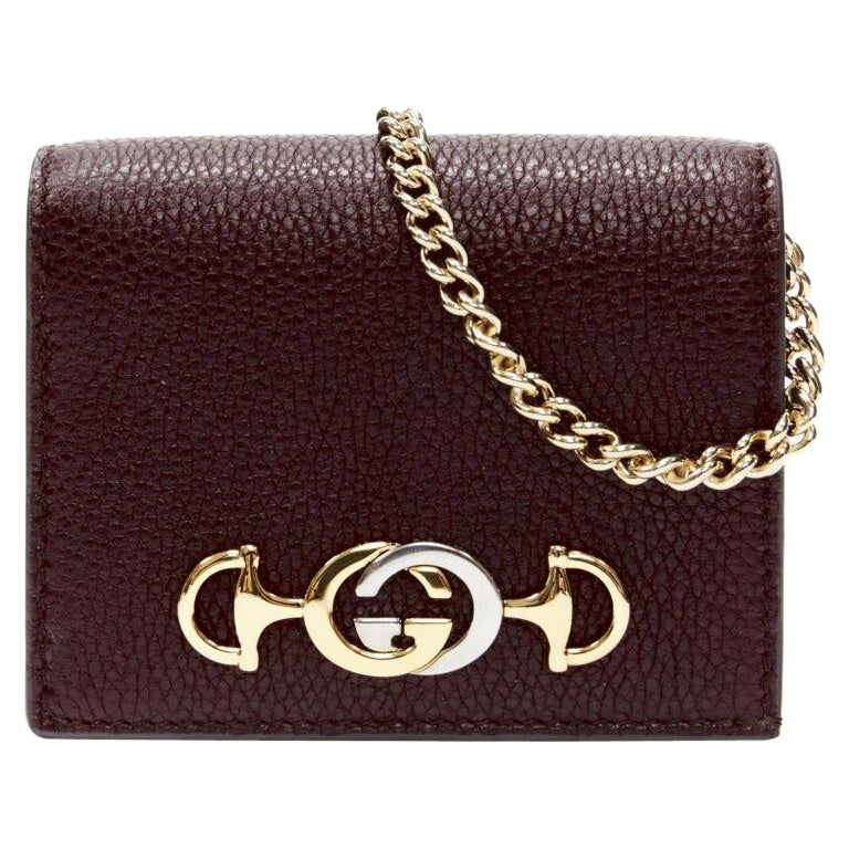 GUCCI 570660 Zumi burgundy red GG Horsebit bi-fold wallet on chain mini bag For Sale