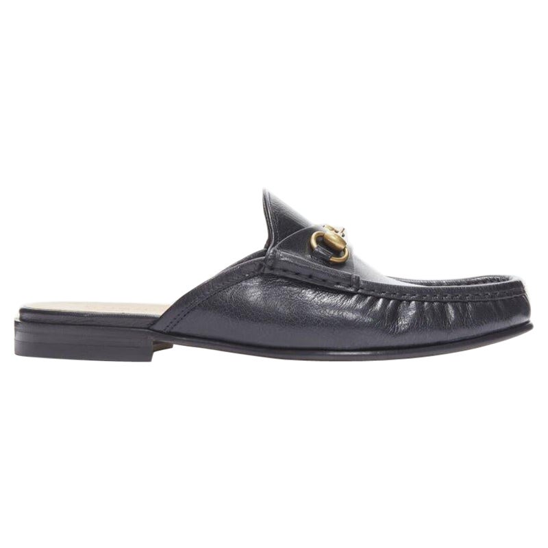 GUCCI Quentin Nero black leather gold Horsebit slip on loafer UK9 US10 EU43 For Sale