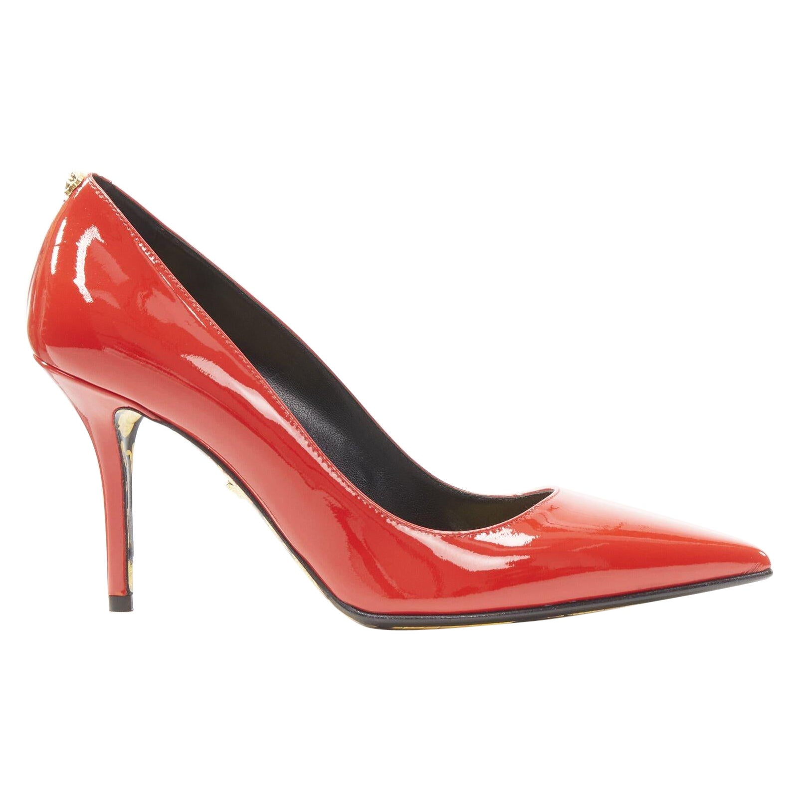 VERSACE Hibiscus Barocco gold sole red patent Medusa stud pump EU37.5 US7.5 For Sale