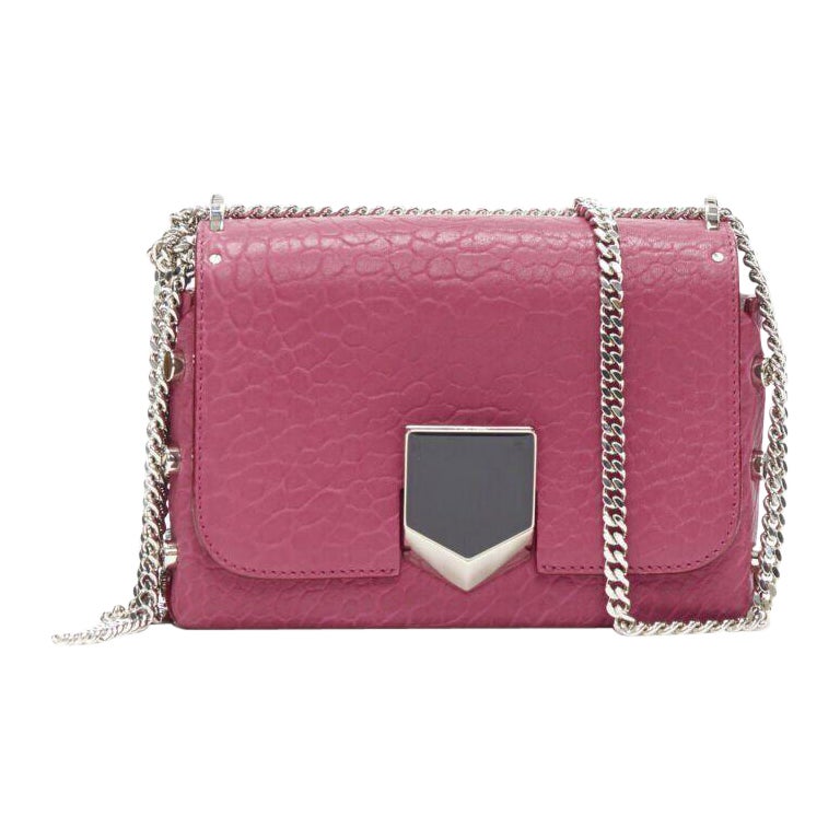 JIMMY CHOO Lockett Petite fuschia pink grainy leather buckle shoulder bag For Sale