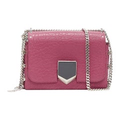 JIMMY CHOO Lockett Petite fuschia pink grainy leather buckle shoulder bag