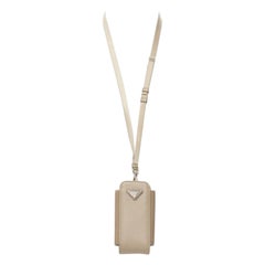 Used PRADA Symbole Triangle logo saffiano leather Phone lanyard bag beige nude