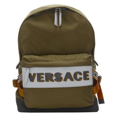 Used VERSACE Reflective Logo green nylon orange Greca strap backpack