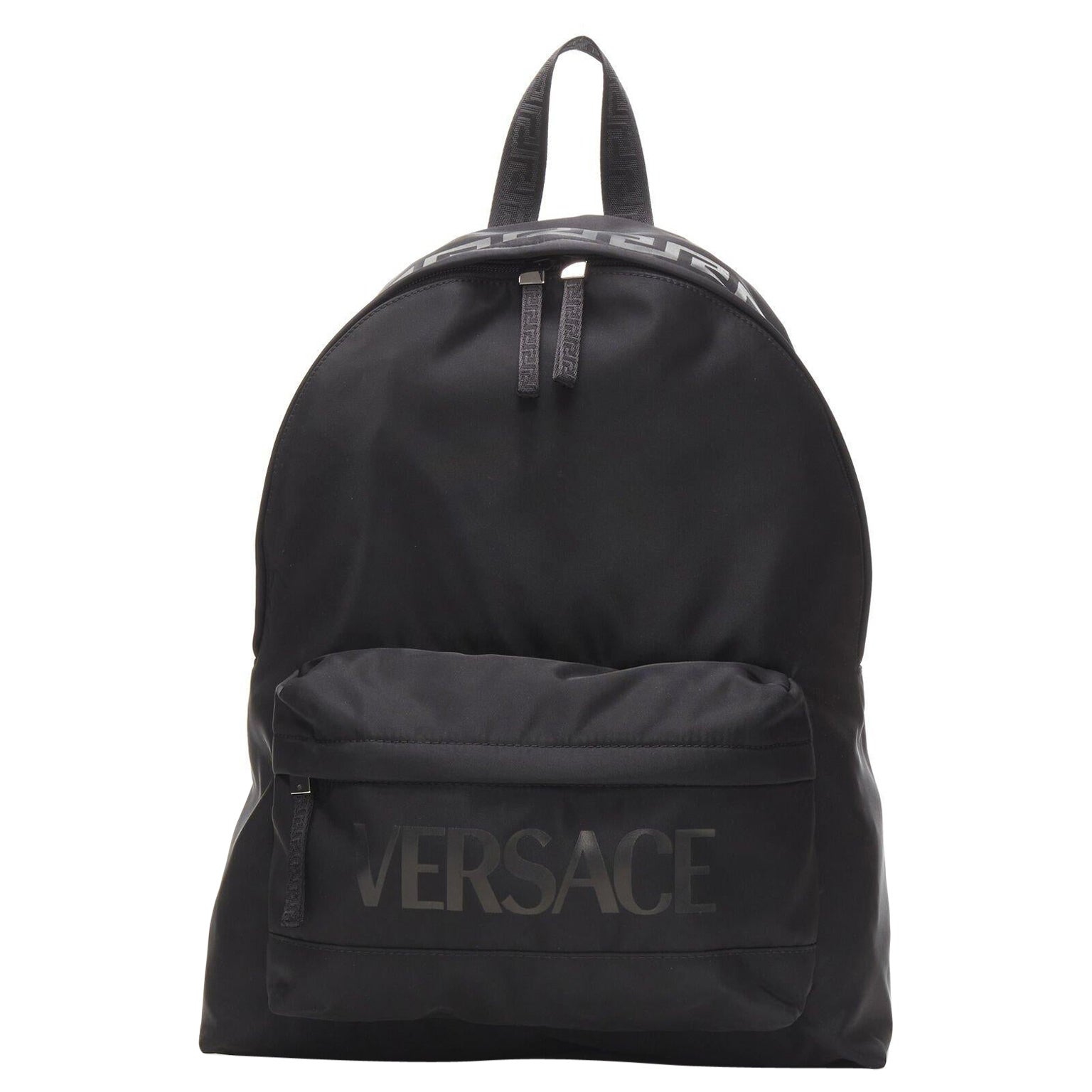 VERSACE La Greca 90's logo black nylon backpack bag For Sale