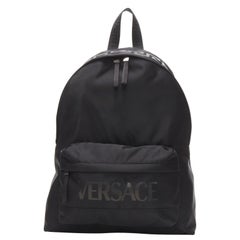 Used VERSACE La Greca 90's logo black nylon backpack bag