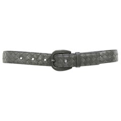 BOTTEGA VENETA grey intrecciato woven soft leather metal eyelet belt 85cm
