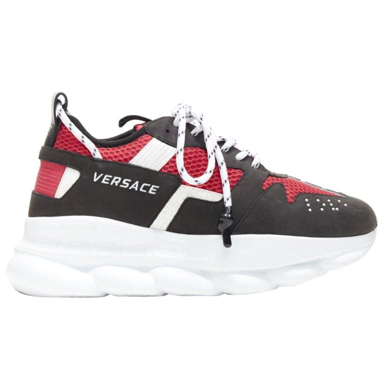 VERSACE Chain Reaction Black Red suede low top chunky sneaker EU38 US5 For Sale