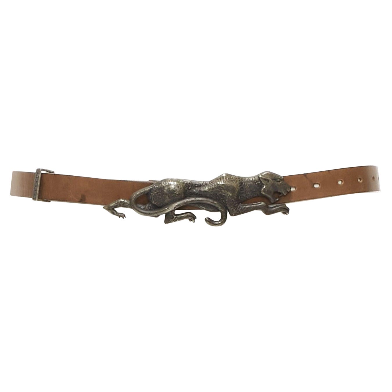 rare HAIDER ACKERMANN Runway brown leather bronze jaguar buckle belt S For Sale