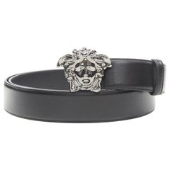 Used VERSACE La Medusa ruthenium silver buckle black leather belt 115cm 44-48"